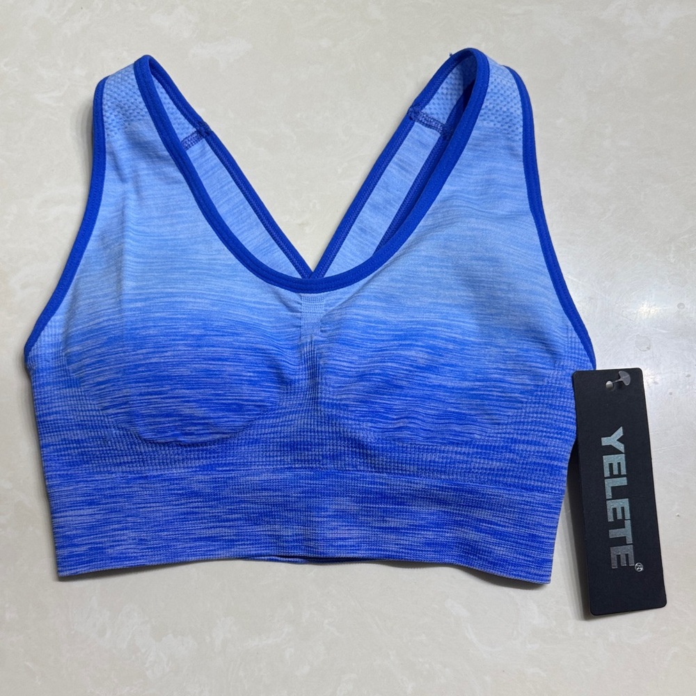 Yelete sports bra size Small color ombré heathered blue
